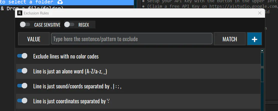 Screenshot showing custom filter configuration in ReSplitter